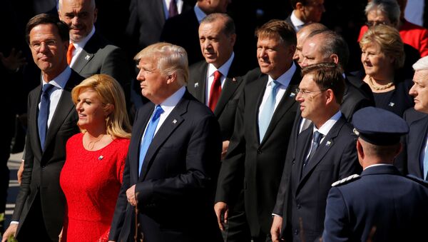 Колинда Грабар Китаровић и Доналд Трамп на самиту НАТО у Бриселу. - Sputnik Србија