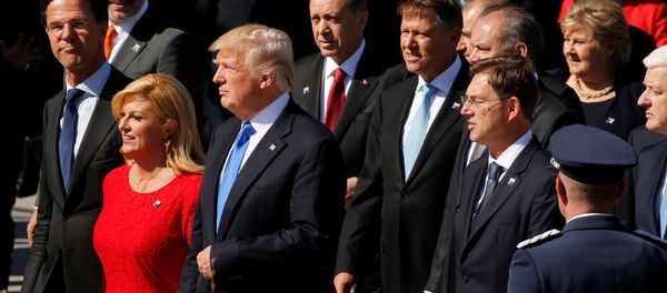 Колинда Грабар Китаровић и Доналд Трамп на самиту НАТО у Бриселу. - Sputnik Србија