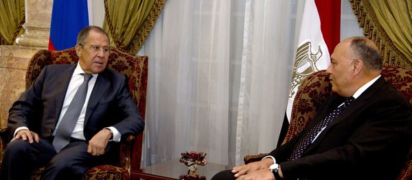 Министар спољних послова Русије Сергеј Лавров са својим египатским колегом Самехом Шукријем у Каиру Министар спољних послова Русије Сергеј Лавров са својим египатским колегом Самехом Шукријем у Каиру - Sputnik Србија