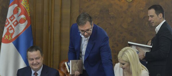 Ivica Dačić, Aleksandra Vučić i Zorana Mihajlović na poslednjoj sednici Vlade Srbije kojom je predsedavao Vučić. - Sputnik Srbija