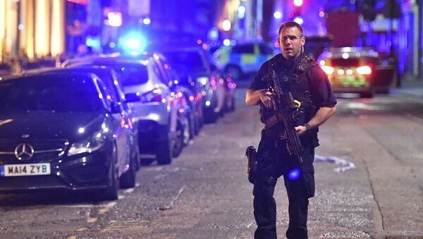 Naoružani policajac patrolira nakon incidenta u blizini Londonskog mosta - Sputnik Srbija