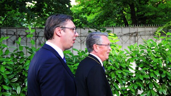 Ambasador Rusije u Beogradu Aleksandar Čepurin i predsednik Srbije Aleksandar Vučić na prijemu povodom Dana Rusije - Sputnik Srbija