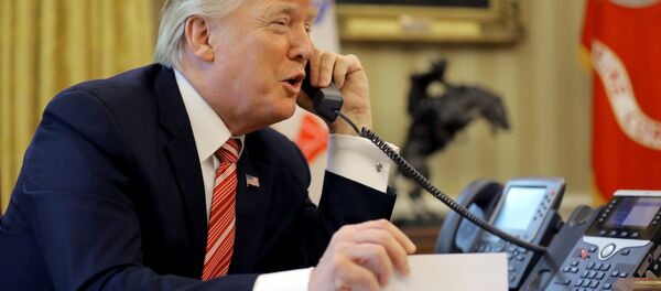 Predsednik SAD Donald Tramp tokom telefonskog razgovora sa premijerom Irske Leom Varatkarom - Sputnik Srbija