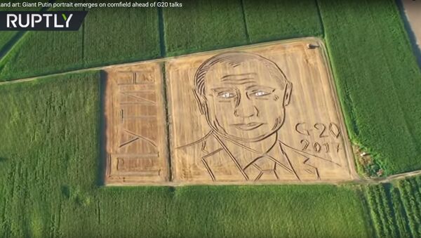 Putinov portret nacrtan traktorom - Sputnik Srbija