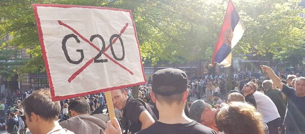 Српска застава на протестима у Хамбургу - Sputnik Србија