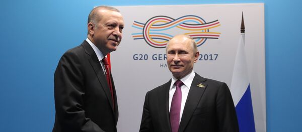 Predsednik Turske Redžep Tajip Erdogan i predsednik Rusije Vladimir Putin na samitu G20 u Hamburgu - Sputnik Srbija