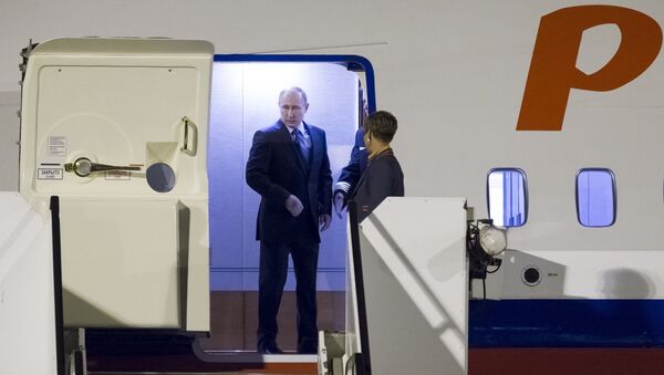 Predsednik Rusije Vladimir Putin izlazi iz aviona - Sputnik Srbija