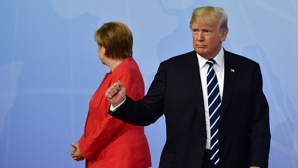 Nemačka kancelarka Angela Merkel i predsednik SAD Donald Tramp na otvaranju samita G20 u Hamburgu - Sputnik Srbija