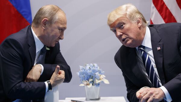 Predsednici Rusije i SAD Vladimir Putin i Donald Tramp na sastanku u okviru samita G20 u Hamburgu - Sputnik Srbija