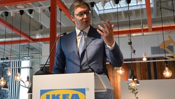Aleksandar Vučić na otvaranju robne kuće Ikea u Beogradu. - Sputnik Srbija