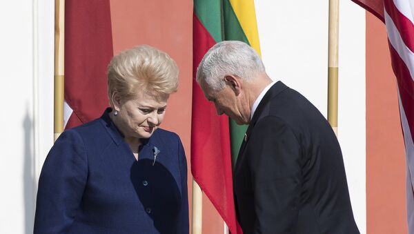 Predsednica Litvanije Dalija Gribauskajte i potpredsednik SAD Majkl Pens na svečanosti u glavnom gradu Estonije Talinu - Sputnik Srbija