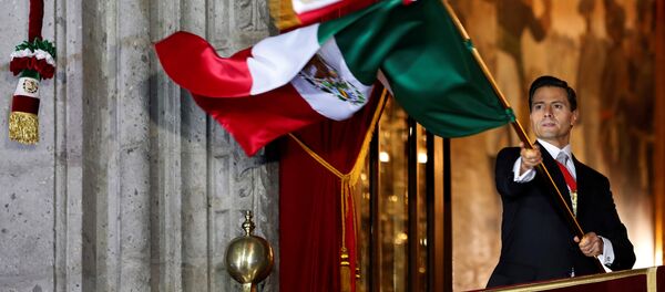 Meksički predsednik Enrike Penja Nijeto sa državnom zastavom Meksički predsednik Enrike Penja Nijeto sa državnom zastavom - Sputnik Srbija