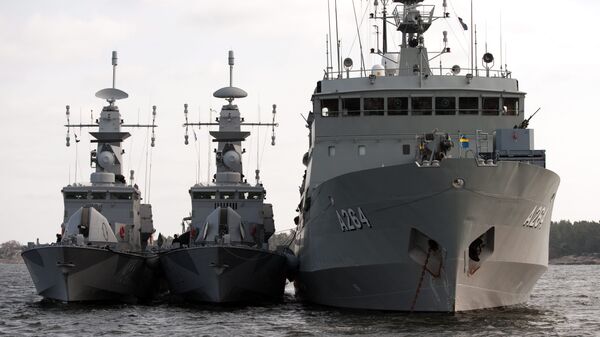 Шведски војни бродови, корвете Стокхолм, Малмо и Тросо на војној вежби Атланта у бази Карлскрона - Sputnik Србија