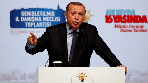 Председник Турске Реџеп Тајип Ердоган на митингу своје странке АКП у Истамбулу. - Sputnik Србија