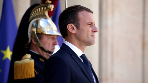 Predsednik Francuske Emanuel Makron u Jelisejskoj palati u Parizu - Sputnik Srbija