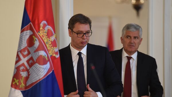 Predsednik Srbije Aleksandar Vučić i član Predsedništva BIH Dragan Čović na konferenciji za novinare - Sputnik Srbija