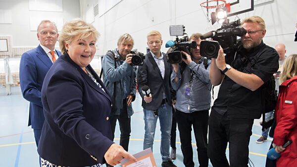 Erna Solberg na biračkom mestu - Sputnik Srbija
