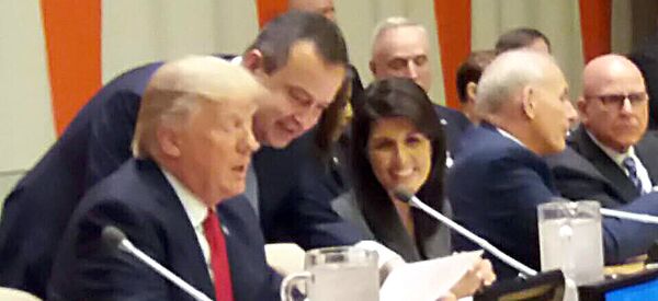 Ивица Дачић са Доналдом Трампом и Ники Хејли у Уједињеним нацијама - Sputnik Србија