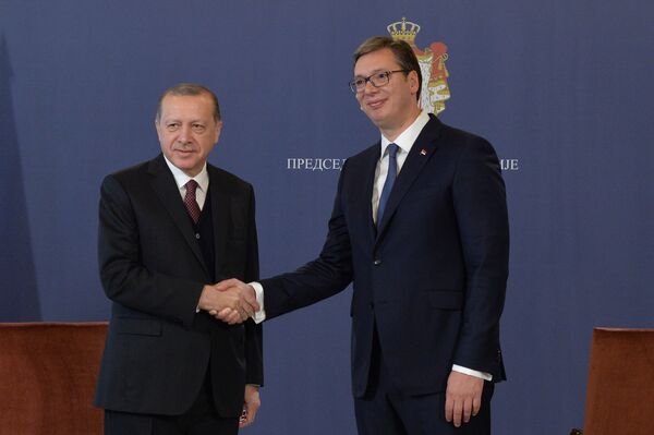 Turski predsednik Redžep Tajip Erdogan i predsednik Srbije Aleksandar Vučić Turski predsednik Redžep Tajip Erdogan i predsednik Srbije Aleksandar Vučić - Sputnik Srbija
