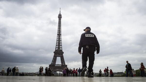 Policajac patrolira u blizini Ajfelove kule u Parizu - Sputnik Srbija