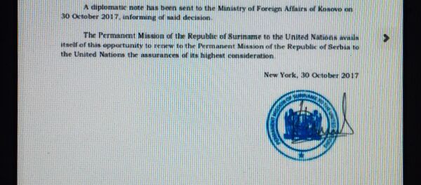 Nota Surinama poslata UN. - Sputnik Srbija