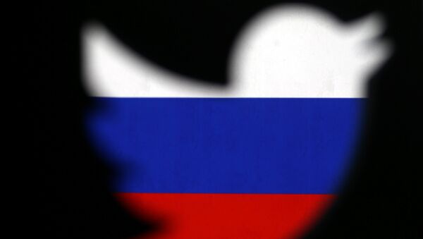 Лого Твитера испред заставе Русије - Sputnik Србија