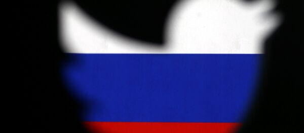 Лого Твитера испред заставе Русије - Sputnik Србија