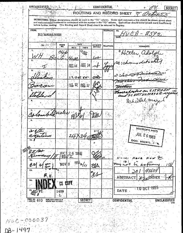 Prva stranica deklasifikovanog izveštaja CIA o prisustvu Adolfa Hitlera u Kolumbiji - Sputnik Srbija