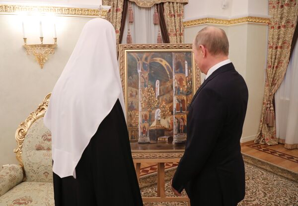 Патријарх Кирил и председник Русије Владимир Путин - Sputnik Србија