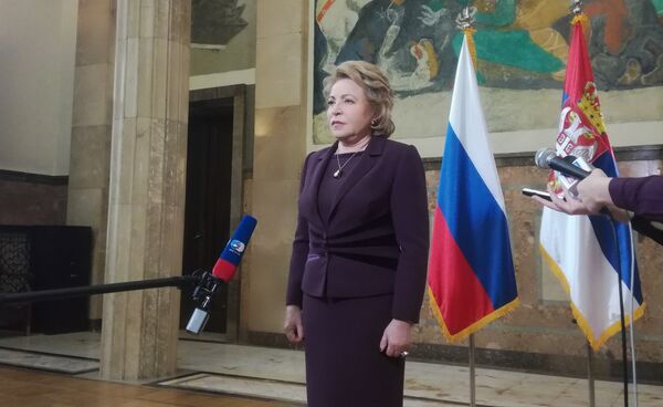 Predsednica Saveta federacije Rusije Valentina Matvijenko na pres-konferenciji u Beogradu - Sputnik Srbija