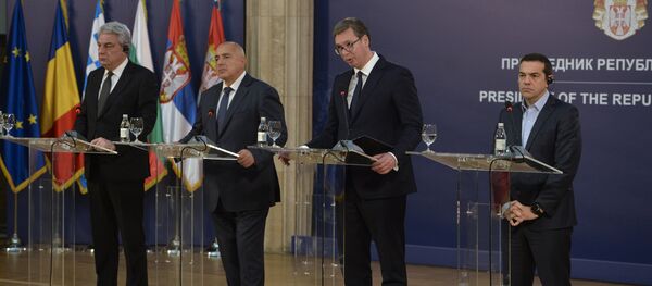 Премијер Румуније Михај Тудосе, премијер Бугарске Бојко Борисов, председник Србије Александар Вучић и премијер Грчке Алексис Ципрас - Sputnik Србија