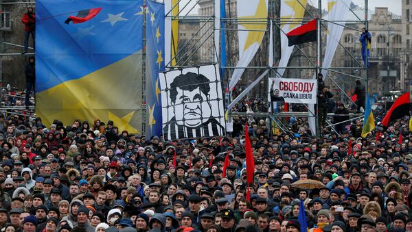 Pristalice bivšeg gruzijskog predsednika Mihaila Sakašvilija na mitingu u Kijevu - Sputnik Srbija