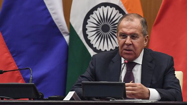 Ministar spoljnih poslova Rusije Sergej Lavrov na konferenciji za medije u Nju Delhiju - Sputnik Srbija