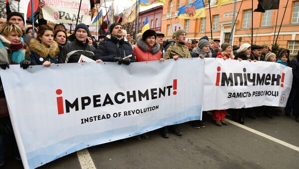 Присталице бившег председника Грузије Михаила Сакашвилија на протесту против украјинског председника Петра Порошенка у Кијеву - Sputnik Србија