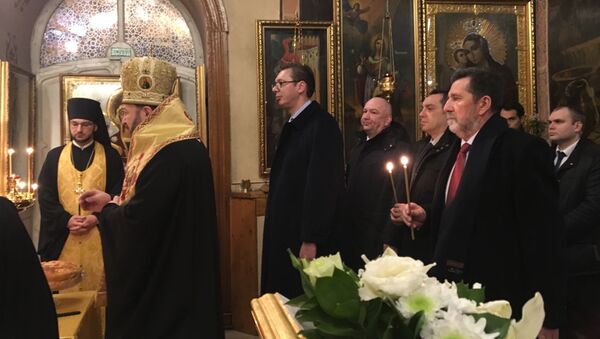Aleksandar Vučić je u srpskoj Crkvi Svetih apostola Petra i Pavla u Moskvi obeležio svoju krsnu slavu - Sputnik Srbija