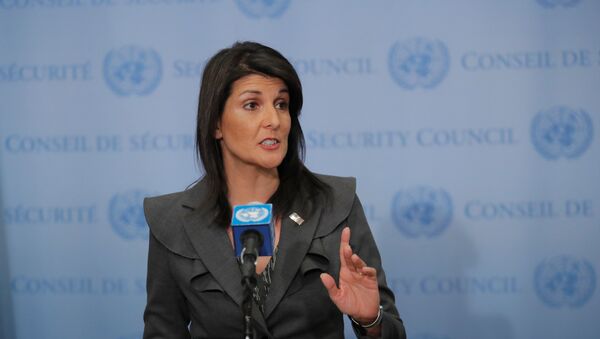 Америчка амбасадорка у УН Ники Хејли обраћа се новинарима у седишту Уједињених нација у Њујорку - Sputnik Србија