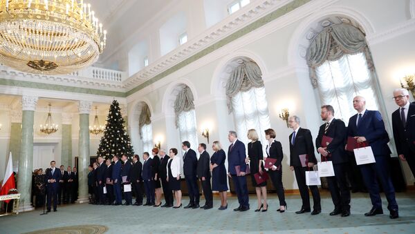 Poljski ministar spoljnih poslova Mateuš Moravjecki na ceremoniji polaganja zakletve ministara u predsedničkoj palati u Varšavi - Sputnik Srbija