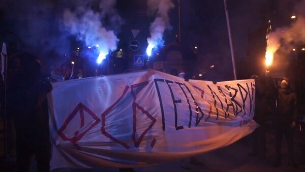 Ukrajinski nacionalisti su protestovali ispred zgrade Kijevo-pečerske lavre - Sputnik Srbija