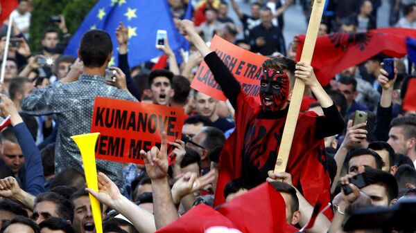 Albanci na protestu u Skoplju - arhivska fotografija - Sputnik Srbija