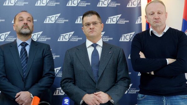 Saša Janković, Vuk Jeremić i Dragan Đilas na konferenciji za novinare povodom ubistva Olivera Ivanovića. - Sputnik Srbija