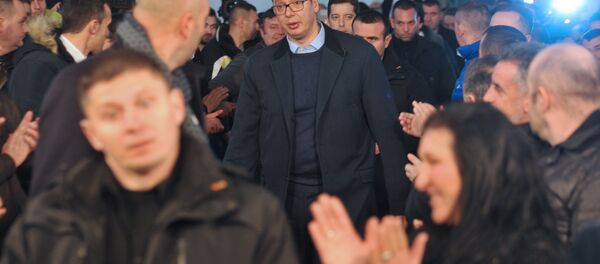 Александар Вучић у Дому културе у Лапљем Селу. - Sputnik Србија