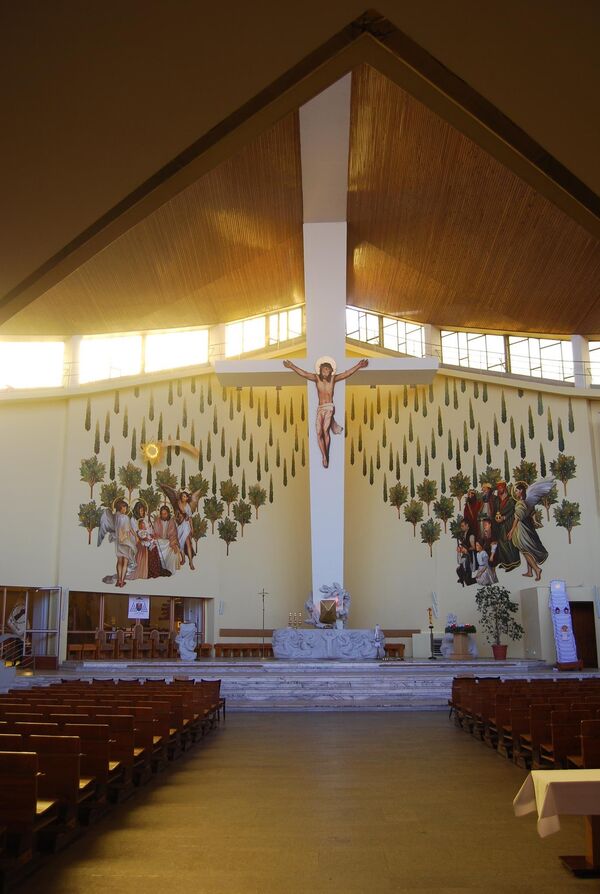 Ентеријер цркве у Пољској у коју је упао дивљи вепар. - Sputnik Србија