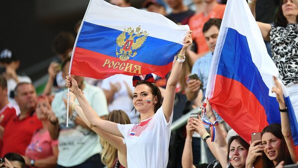 Навијачи Русије на пријатељској фудбалској утакмици између Русије и Мађарске - Sputnik Србија