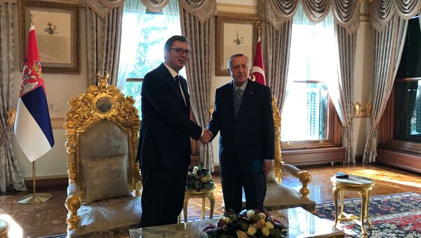 Aleksandar Vučić i Redžep Tajip Erdogan u predsedničkoj palati u Istanbulu - Sputnik Srbija