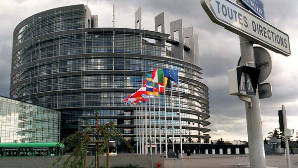 Заставе испред зграде Европског парламента у Стразбуру. - Sputnik Србија