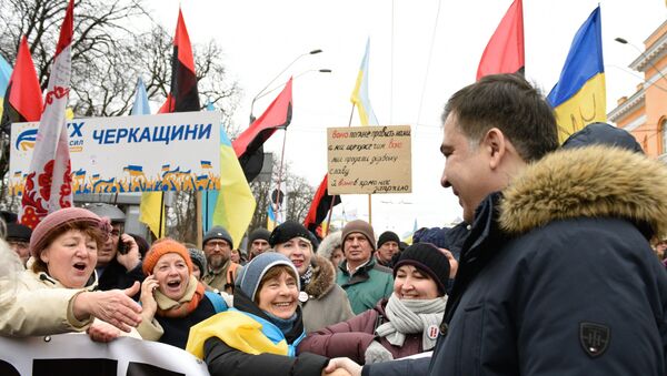 Bivši guverner Odeske oblasti Mihail Sakašvili na mitingu u Kijevu - Sputnik Srbija