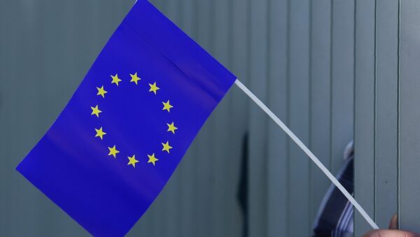 Pristalica pokreta Puls Evrope nosi zastavu EU u Berlinu - Sputnik Srbija