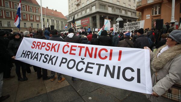 Protestni skup na Trgu bana Jelačića povodom posete predsednika Srbije Aleksandra Vučića Zagrebu - Sputnik Srbija