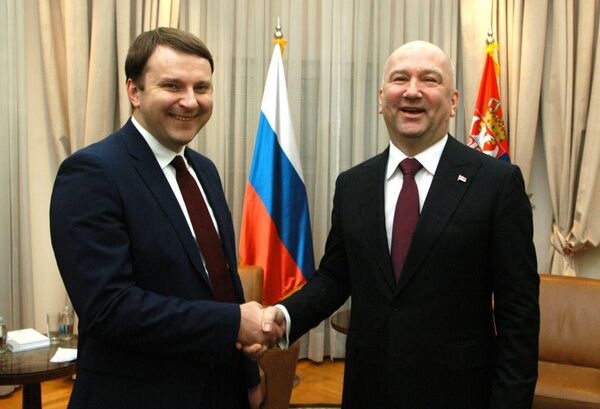 Ruski ministar ekonomije Maksim Oreškin i srpski ministar za inovacije i tehnološki razvoj Nenad Popović - Sputnik Srbija