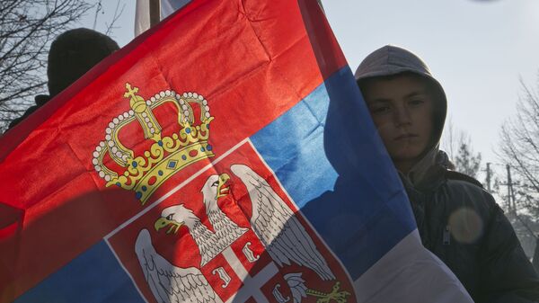 Dečak nosi srpsku zastavu u selu Gračanica - Sputnik Srbija
